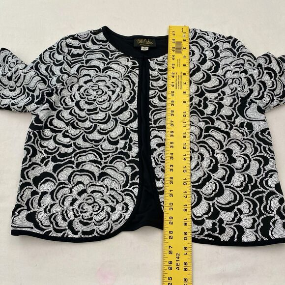 Bob Mackie Sequin Jacket Womens Medium Black White Floral Formal Party Art - Picture 8 of 9